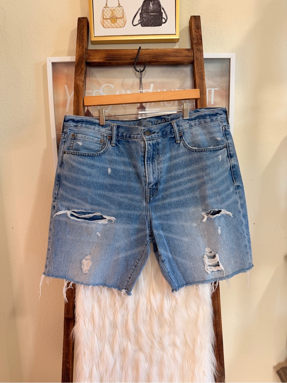 American Eagle Outfitters Light Wash Distressed Denim Jean Shorts